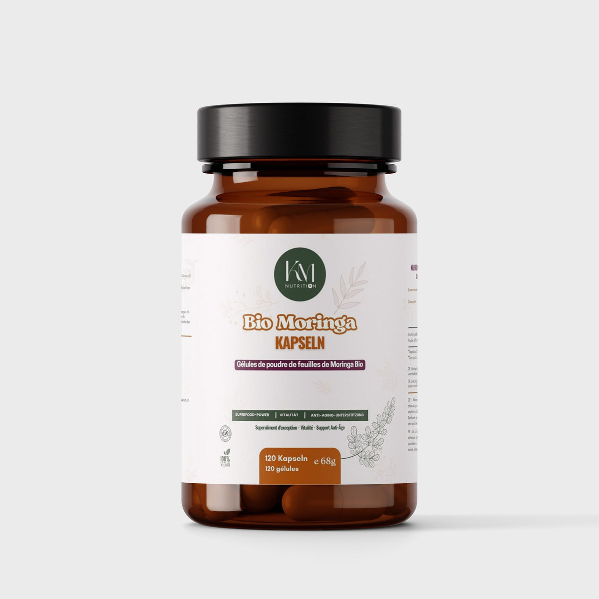 Gélules de Moringa Bio - Flacon Apothicaire Verre Ambré 120 Gélules