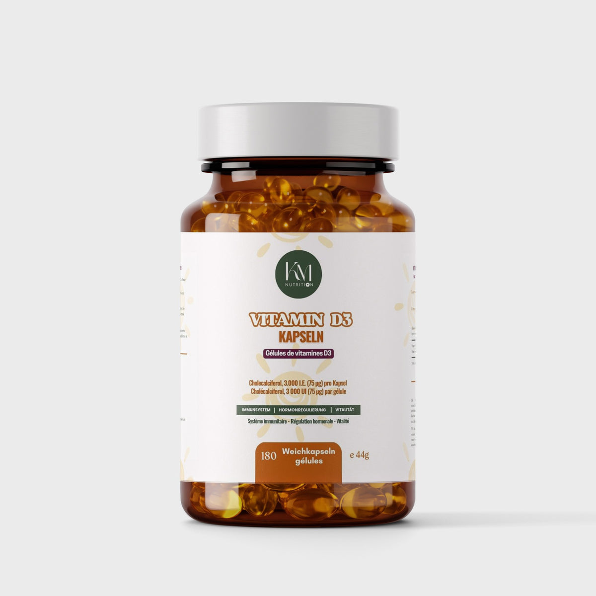 Gélules de Vitamine D3 3000 UI - Flacon Apothicaire Verre Ambré 180 Gélules