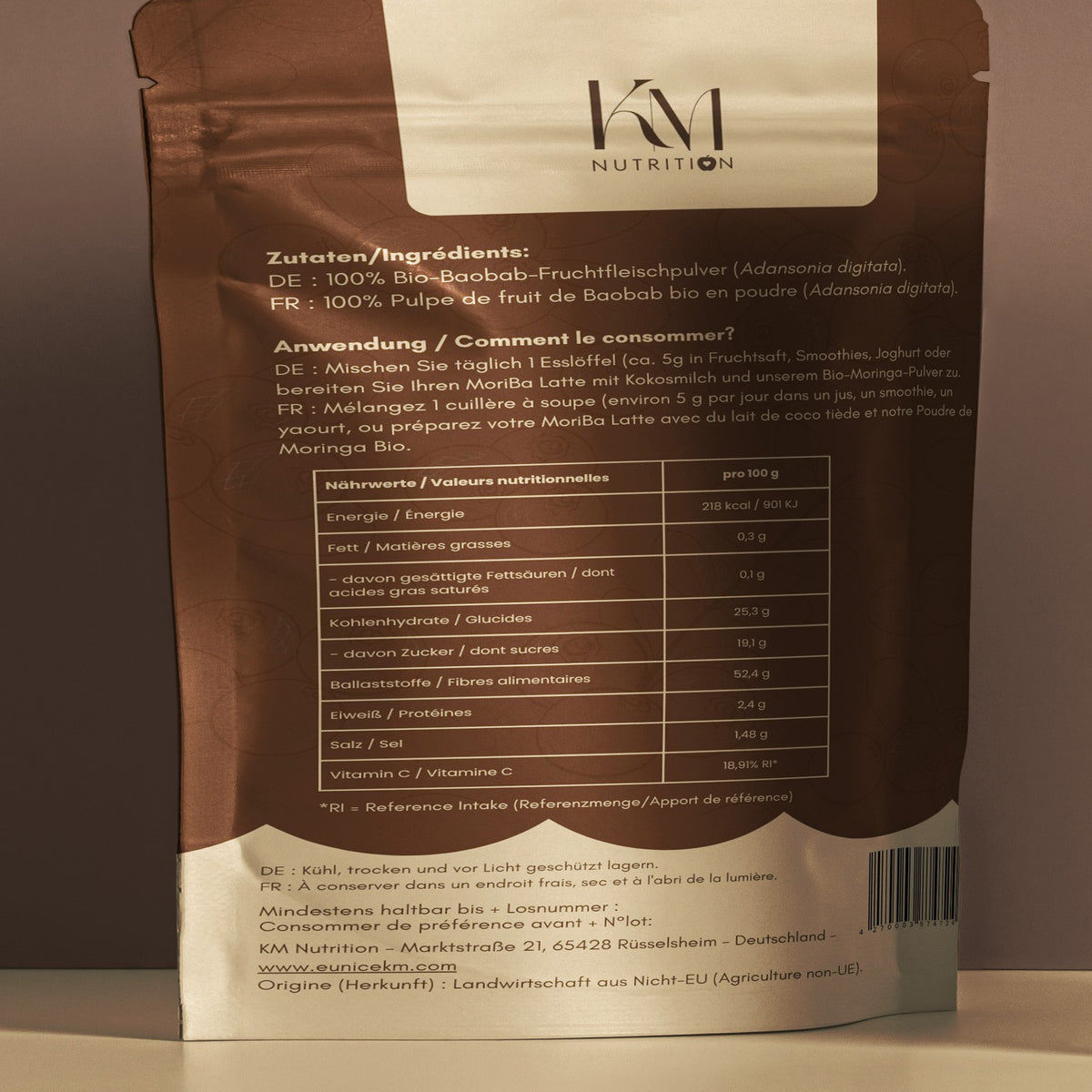Poudre de Baobab Bio - Richesse en Vitamine C, Fibres Prébiotiques et Tableau Nutritionnel