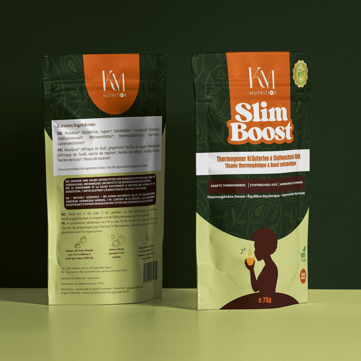 Slim Boost Tisane Thermogénique - Packshot Studio Duo Face et Dos